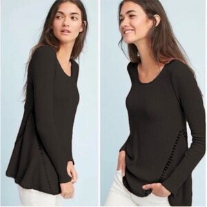 ERI + ALI Anthropologie Long Sleeve Black Swing Top Size Small